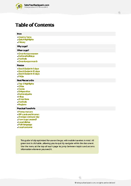 example page 2 from our offline Travel Guide for South Sudan
